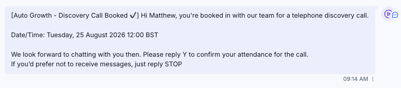 Example Auto Growth confirmation message asking you to reply YES