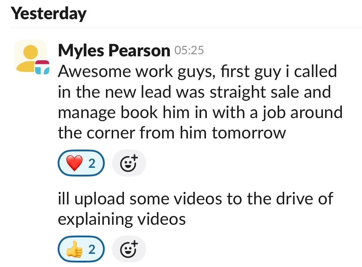 First lead called, job booked