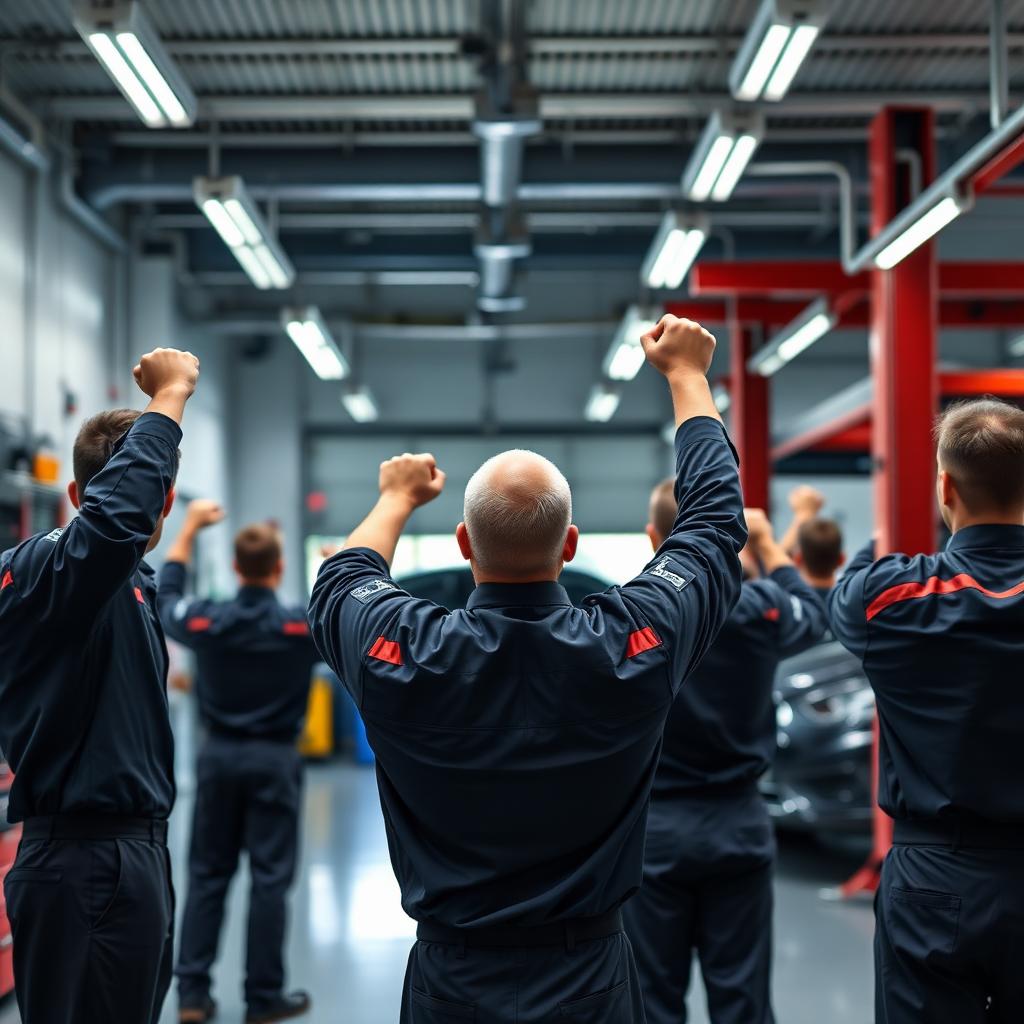 Automotive business team celebrating booked jobs after campaign success